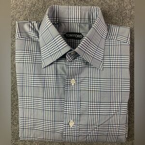 Tom Ford Mens 100% Cotton L/S French Cuff Dress Shirt Size 38-15 Gray